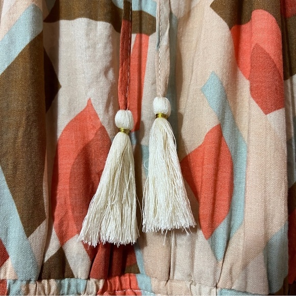 THML | NWT Mia Midi Dress Tie Neck Smocked Tiered Popover Geometric Print Size S - Picture 8 of 14